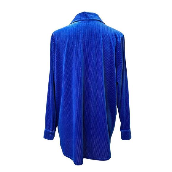 Soft Surroundings Shirt Women PXL Blue Textured Velvet Boyfriend Metallic Thread - Picture 2 of 11